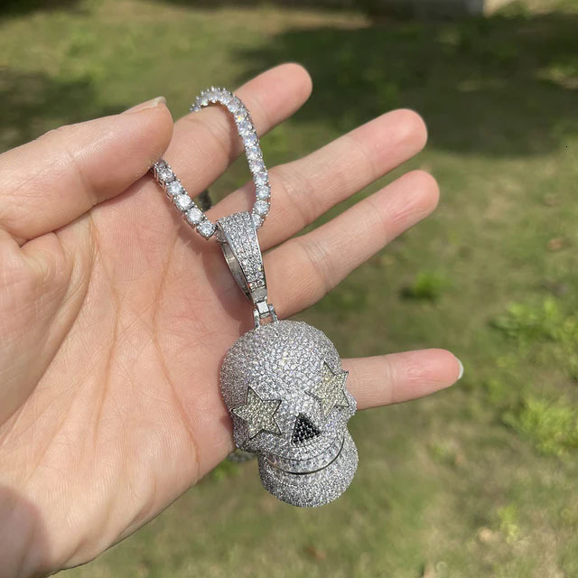 Hip star eye skull pendant necklace mens 925 silver moissanite hip-hop trendy jewelry