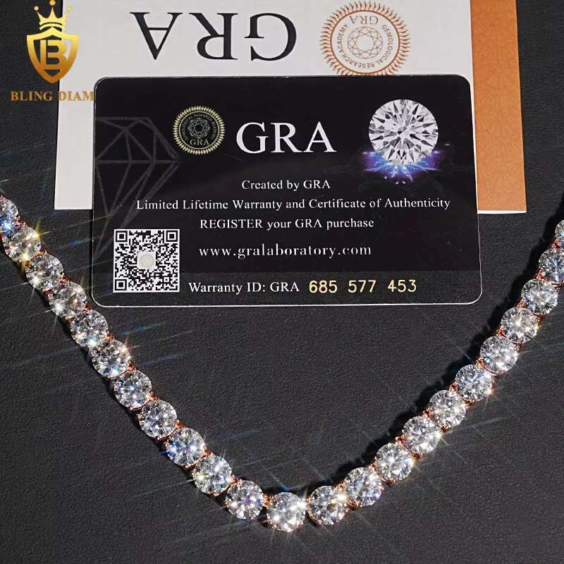 Blingdiam Jewelry 8mm Tennis Chain Hip Hop 925 Silver VVS Moissanite Big Diamond Iced Out