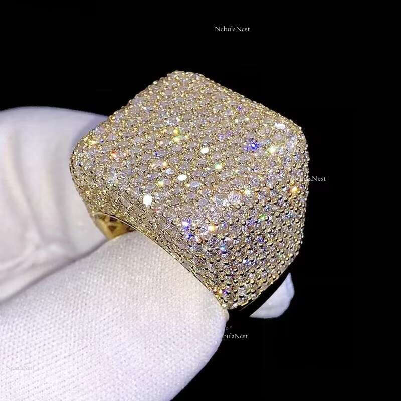 Hip Hop Jewelry 14K Gold Plated Solid Sterg Sier Iced Out Paved VVS Moissanite Dia Ring for Men Women Party