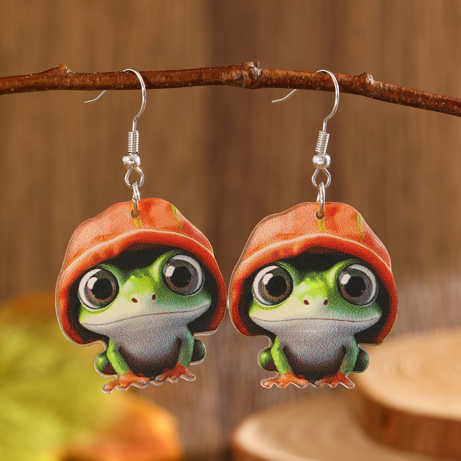Personalized Cute Colorful for Women Wearing Hats Tree Frog Acrylic Earrings Accessories