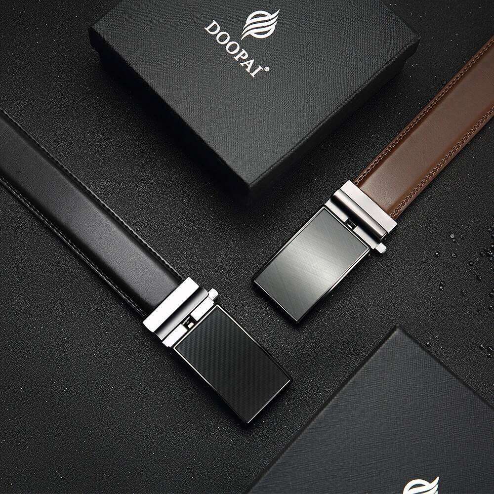 Mens Automatic Genuine Leather Belt Male Leisure Fashion Ratchet Belts for Men Pants Waistband