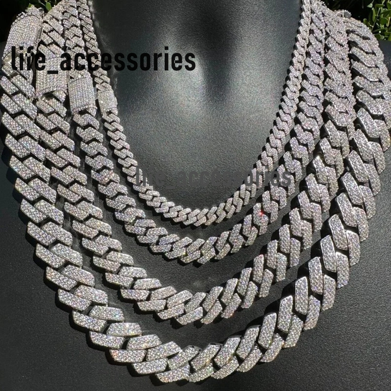 Custom Prong Moissanite Miami in 925 Silver Pass Diamond Test Vvs Moissanite Cuban Link Chain