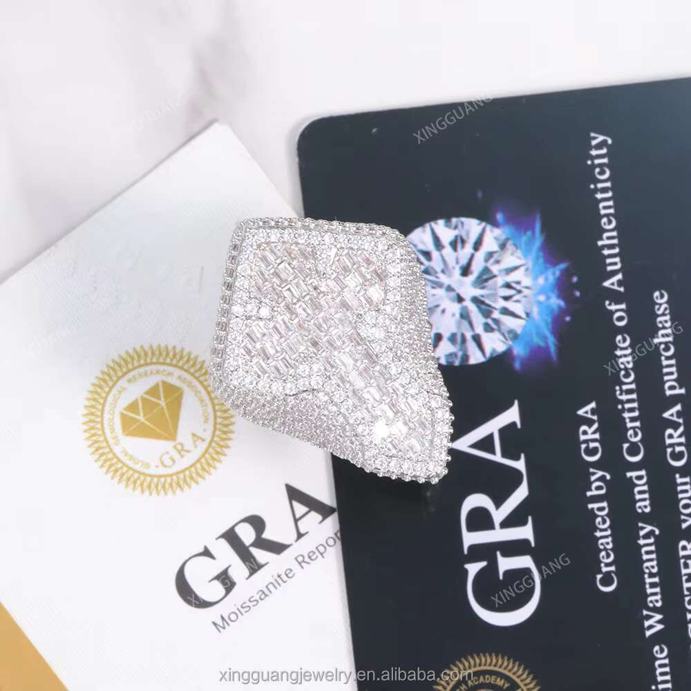 Hot Fashion VVS Moissanite Cross Ring Hip Hop Style Iced Out 925 Silver Baguette Diamond Cuban Link Cross Cuban Rings for Men