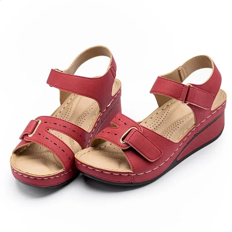 Open Toe Fashion Womens Sandals Summer Soft Sexy Womens Sandals Wedge Buckle Womens Orthopedic Sandal Footwear Female 250402