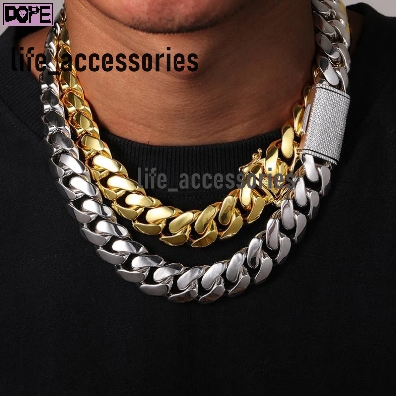Moissanite Clasp Hiphop 18K Gold Plated Miami Cuban Necklace 925 Sterling Silver High Quality Cuban Link Chains