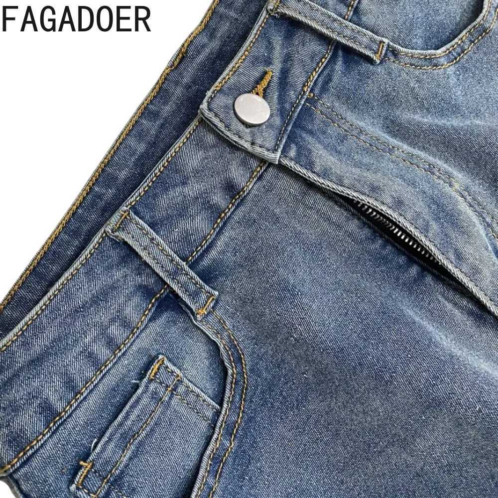 FAGADOER Y2K Retro Straight Denim Pants Women Buttons Irregular Patchwork Jeans Trendy Female Streetwear Bottoms 2025 Spring New C251110