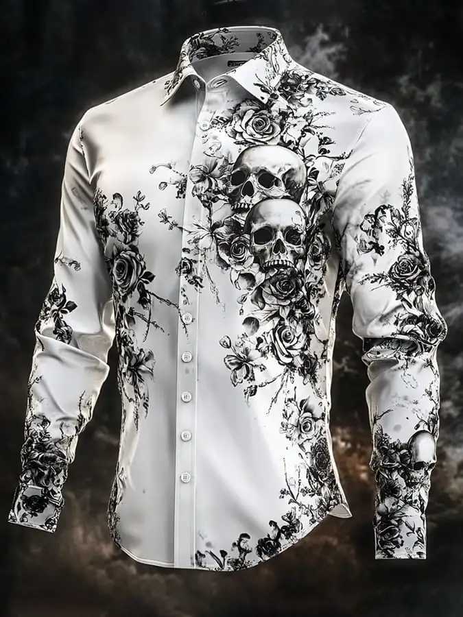 Mens Shirt Stripe Graphic Print Skull Outdoor Streetwear Long Sleeve Button Clothing Fashion Street Simple Trendy Design K251110