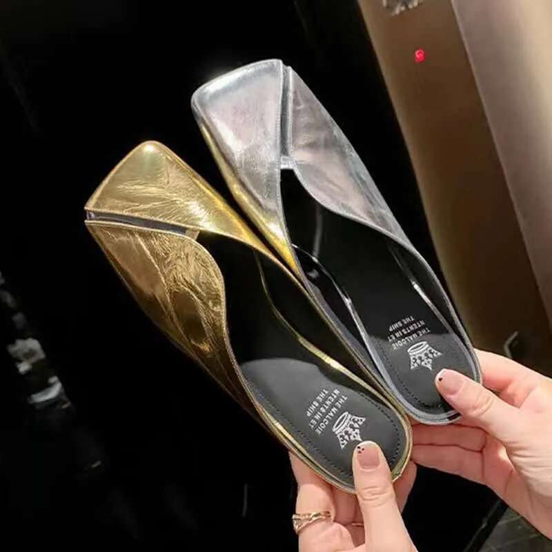 Square Toe High Heels Slippers Women Sandals Summer 2025 Brand Mules Leather Sexy Sgback Shoes Woman Pumps Sandalias