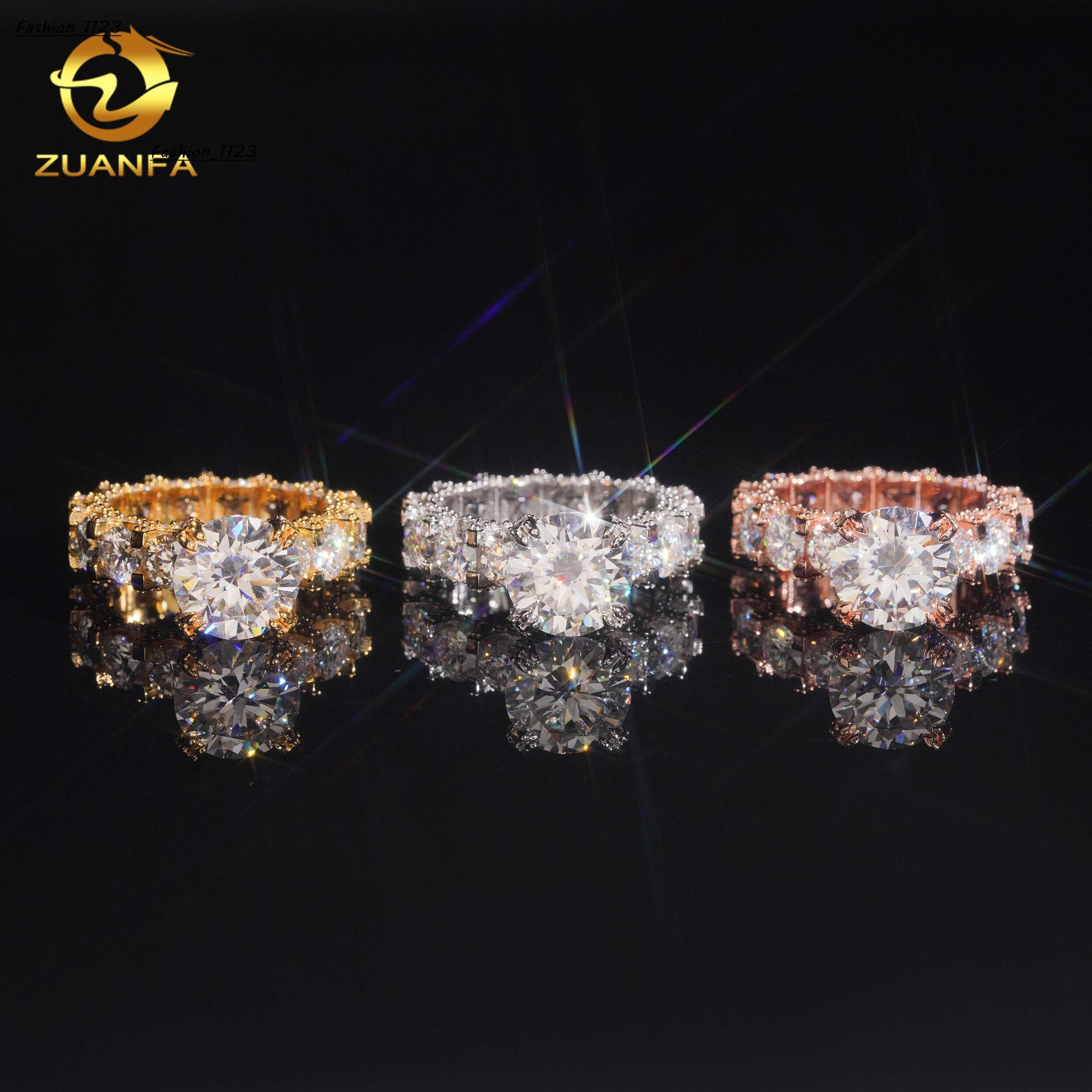 Fashion Hip Hop Jewelry 925 Silver 4Ct Round Cut Moissanite Diamond Ring Pass Diamond Tester Hip Hop Ring Iced Out Ring