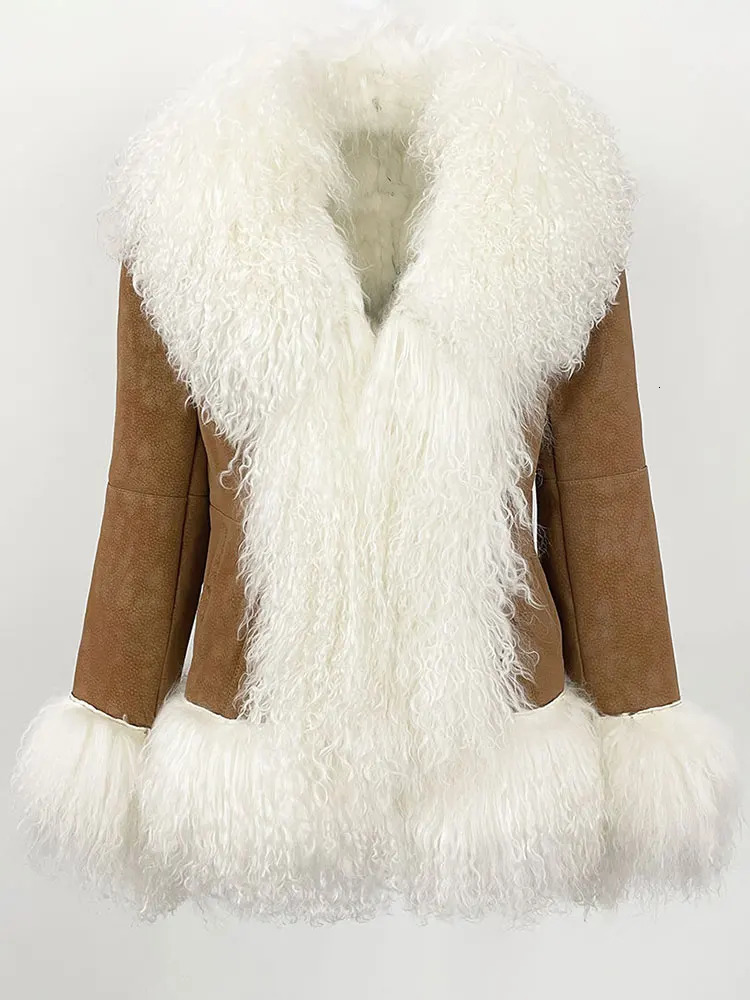 OFTBUY Autumn Winter Women Coat Real Natural Mongolia Sheep Fur Turndown Collar Fashion Jacket Thick Warm Casual Overwear 251110