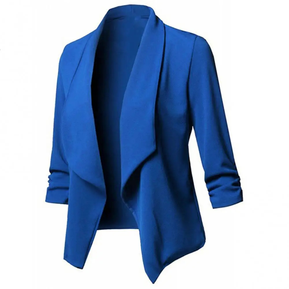 S To 5XL oversized womens jacket with open collar solid color long sleeved office casual clothing 250407
