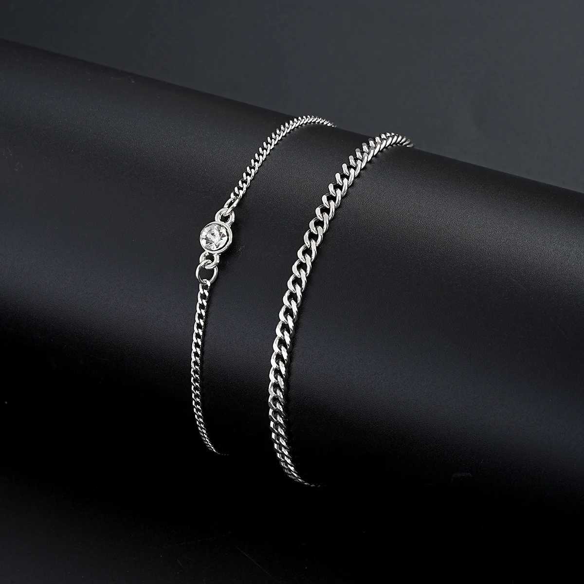 Stainless Steel Classic Couples Bracelets for Men Women Simple Retro Zircon Silver Color 2 Pcs Bracelets Hip Hop Jewelry GiftsT251110