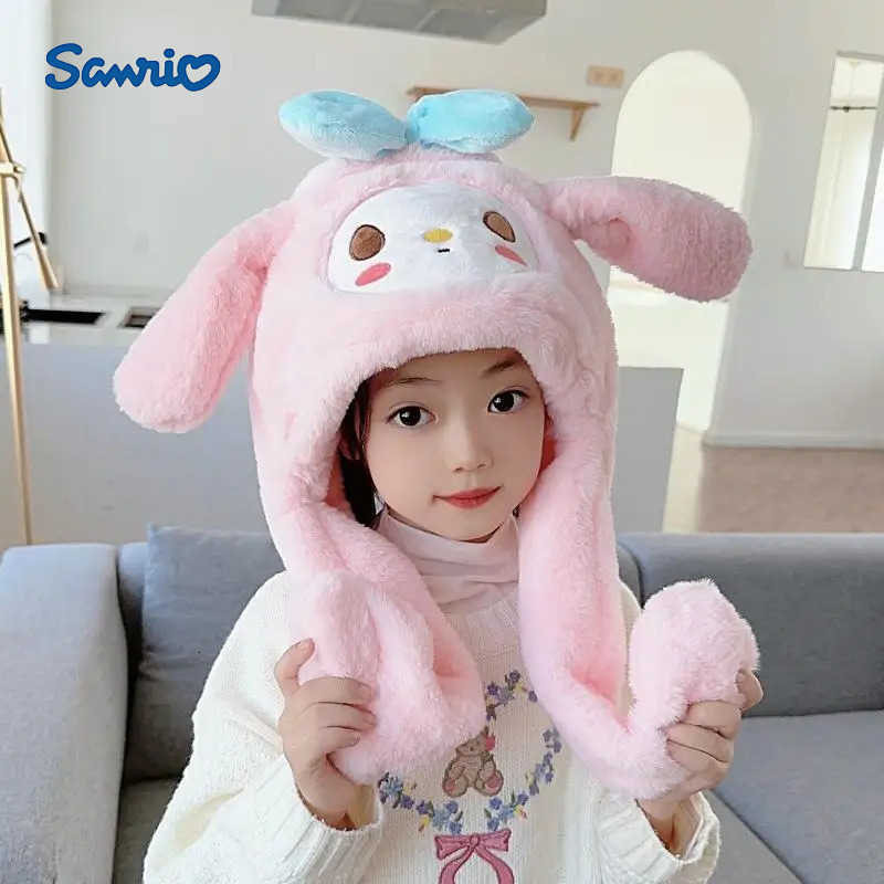 Sanrio My Melody Cinnamoroll Hat Winter Cartoon Kids Plush Hat Scarf Ears Move Anime Kawaii Warm Soft Halloween Party Accessories Gift H251110
