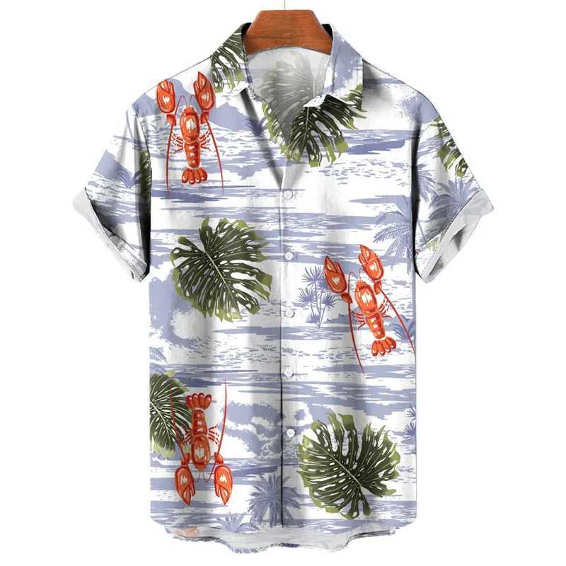 Hawaiian Lobster 3D printed shirt fashionable short sleeved plus size shirt summer vacation beach clothing casual graphic mens top X250410