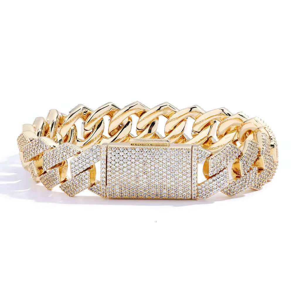 Hip Hop Moissamite S925 Silver Bracelet 15mm Diamond Cuban Chain Personality Mens Jewelry