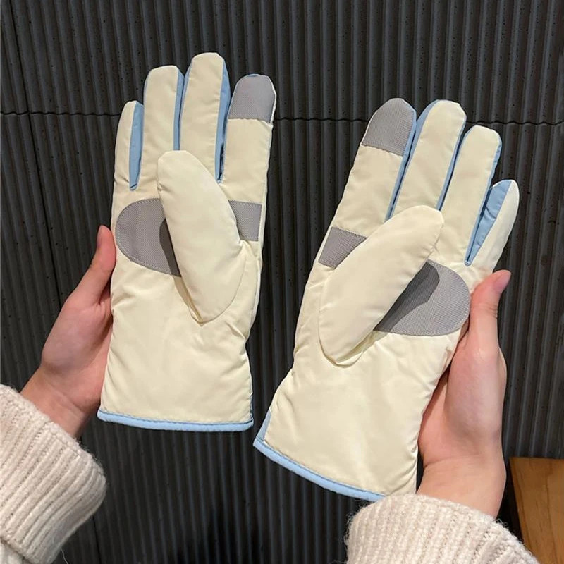 Winter Outdoor Sports Skiing Cycling Gloves Thickened Windproof Warm Gloves Students Girls Five-fingered Gloves Can Touch Screen 251106