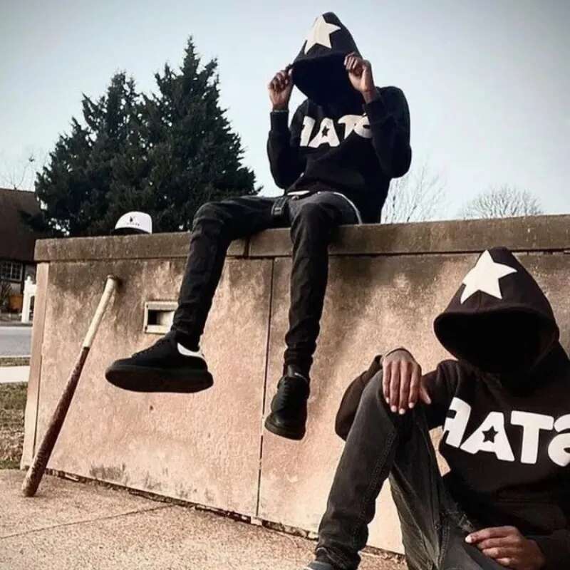 Gothic Men Star Letter Printed Hoodies Haruku High Street Hooded Sweatshirt Y2k Streetwear Hip Hop Pullover Loose Jacket Coats