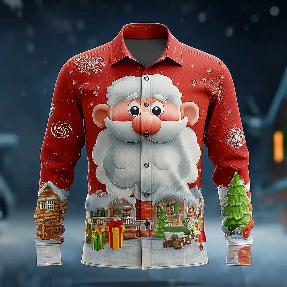 Christmas Mens Santa Claus Christmas Tree Snowflake Shirt Button Up Shirt Long Sleeve Funny Christmas Gifts Holiday Spring Fall K251110