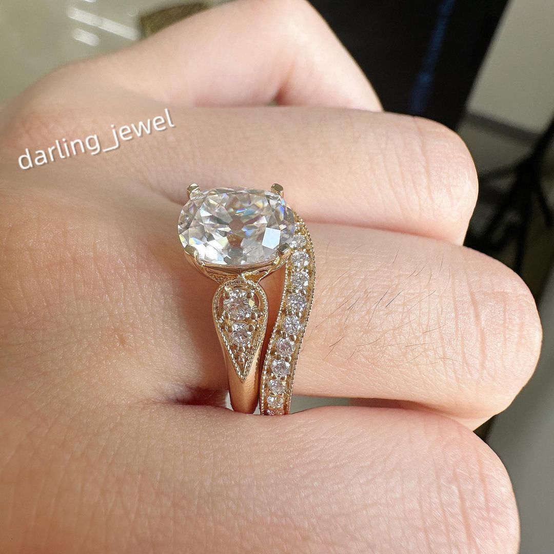 925 Sterling Silver Moissanite Jewelry Eternity Band Diamond Engagement Wedding Ring Stackable Gold Plated Rings Jewelry Women