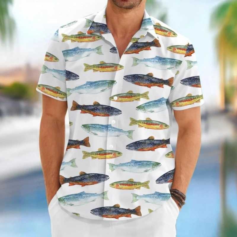 3D fish print Hawaiian mens shirt new trend mens shirt casual unisex summer quick drying short sleeved top 2024 X250410