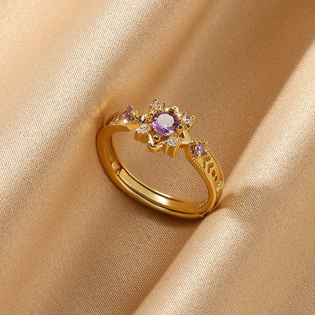 Cross-border Fashion Ring Hot Selling Copper Plated 18K Gold Colorful Designer Ring Zircon Ring Luxury Simple INS Style Leaf Ring Jewelry Wholesale