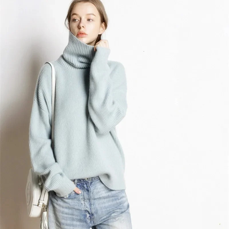 DY Wool Womens Sweater Autumn Winter Warm Turtlenecks Casual Loose Oversized Lady Sweaters Knitted Pullover Top Pull Femme 251106