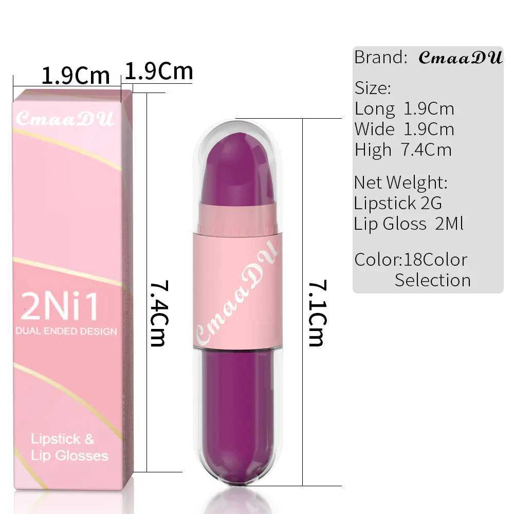 18 Colors 2 in 1 Matte Lipstick Liquid Purple Lip Glaze Double Head Lip Makeup Lasting Waterproof Velvet Sexy Dark Red LipsticksT251110