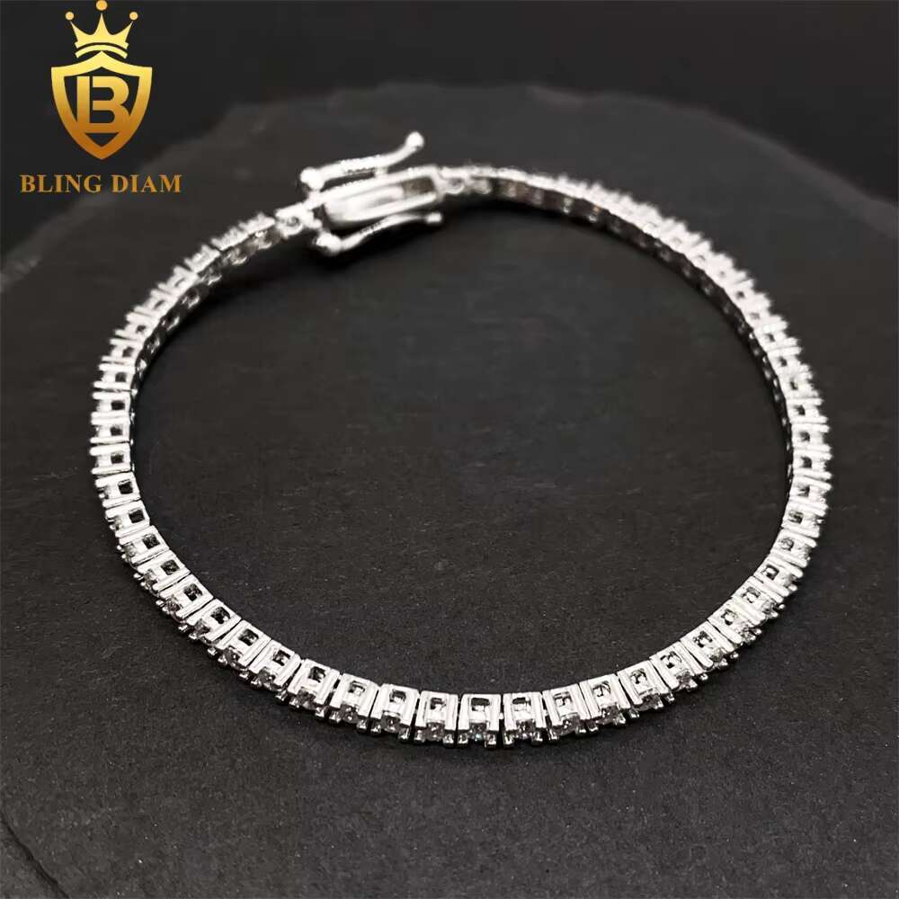 2mm-6.5mm Gold Plated Hip Hop Jewelry 925 Sterling Silver Vvs Moissanite Diamond Tennis Chains Bracelet Necklace