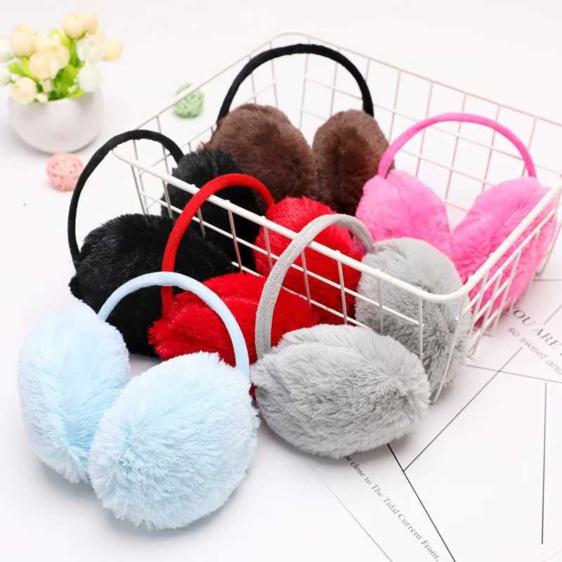 Winter Warm Ear Muffs Women Girls Fluffy Fold Burger Shape Children Headphone Earmuffs Soft Cashmere Solid Cute Warmer Earlap W251110