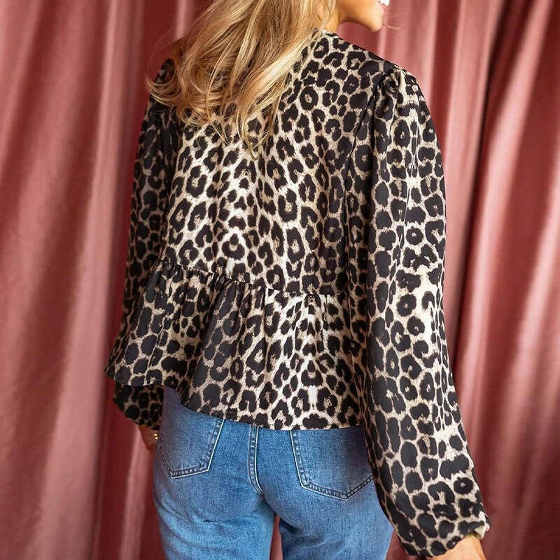 2025 Autumn New European and American Cross-Border Amazon Fashion Leopard Print Long Sleeve Shirt Loose Blouse Cardigan for Women
