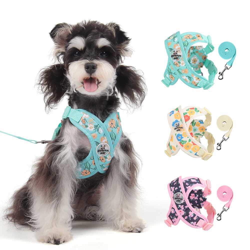 Small Dog Walking Harness Leash Schnauzer Pet X-Shaped Breathable Floral Escape-Proof Soft Lead Bichon Frise Dog Harness J251110