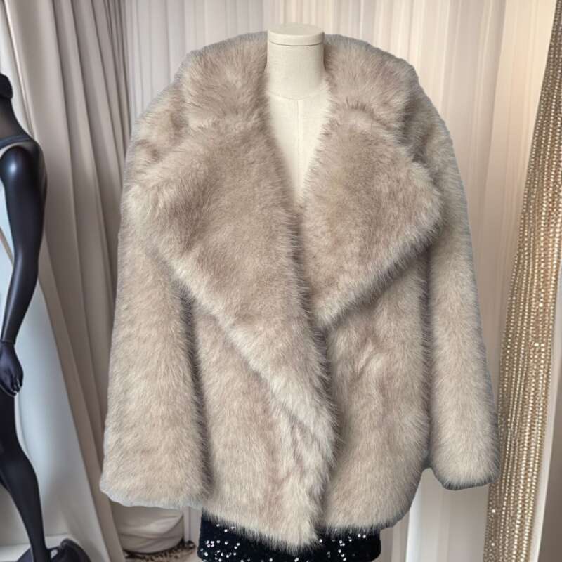 Faux Large Thick Women's Layer Fox Double Lapel MidLength EcoFriendly Fur Coat