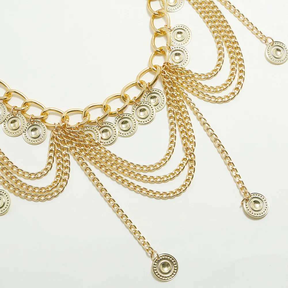 New Fashion Belly Dance Waist Chain Elegant Golden Coin Tassel Waist Necklace Leather Chain Jewelry Belt X250410