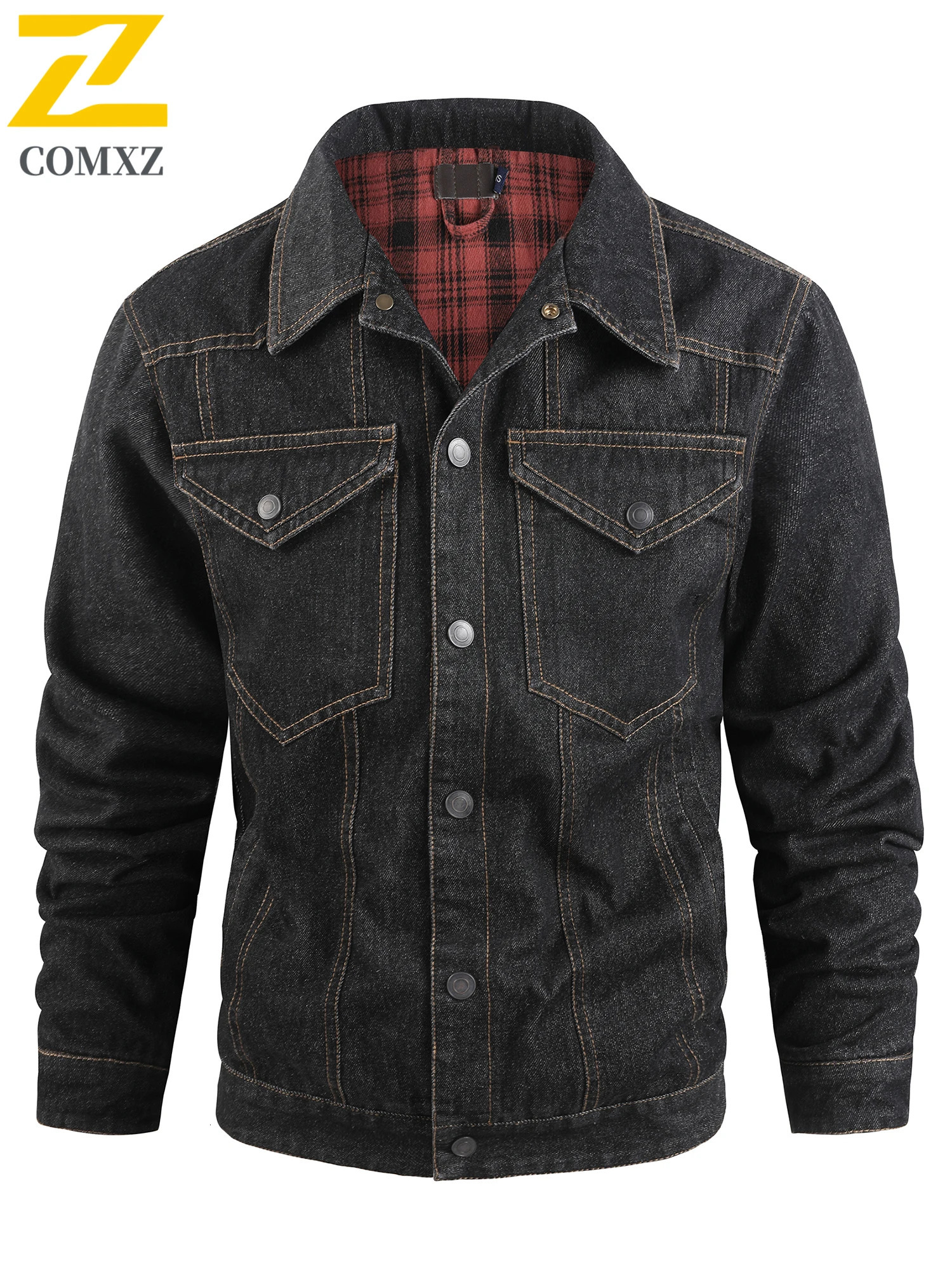 retro denim jacket mens autumn single chest lapel windproof motorcycle clothing solid color 250401