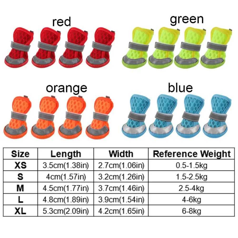 4 pieces/set of practical wear-resistant dog mesh shoes anti slip breathable dog foot covers reflective pet mesh boots T2504010