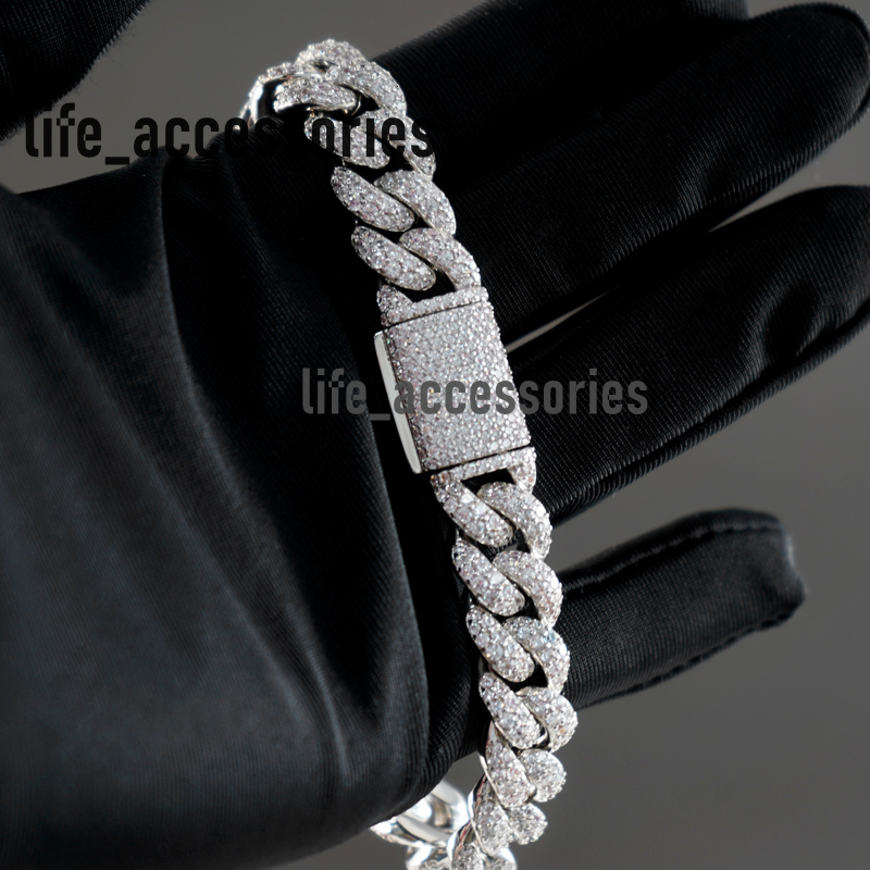 OEM Custom Hip Hop Necklace Iced Out 925 Silver Moissanite Cuban Chain 12mm Diamond Bracelet 18K Gold Plated Chain Men Jewelry