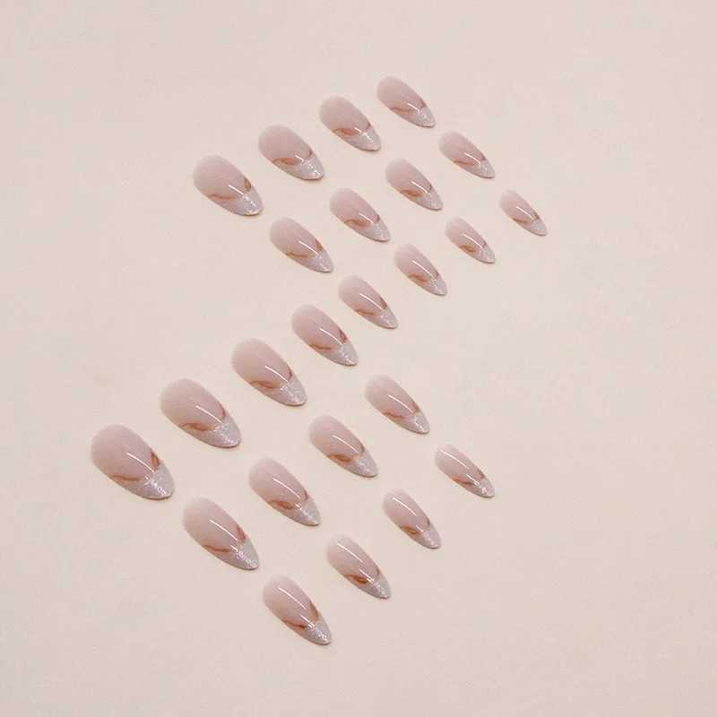 Gilt French 24 pieces pressed on nails pink gradient fake nails smooth artificial fingers reusable female fake nails W250410
