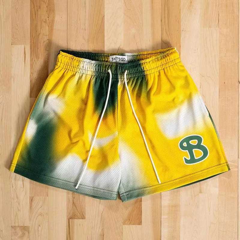 New summer pigment mixed color mesh basketball shorts for men quick drying loose sports shorts casual running beach shorts X250410