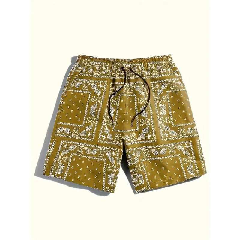 Mens Bohemian Waist Shorts Paisley Printed Summer Beach Shorts High Quality Mens Plus Size Sports Shorts X250410