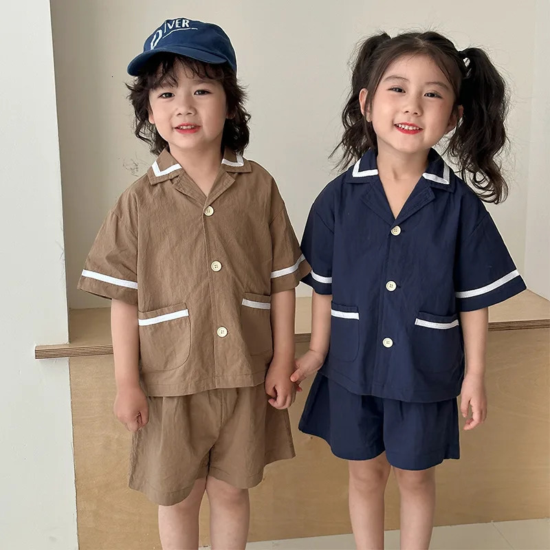 summer childrens clothing suit college cotton thin short sleeveshort two-piece childrens sisters clothing 250409