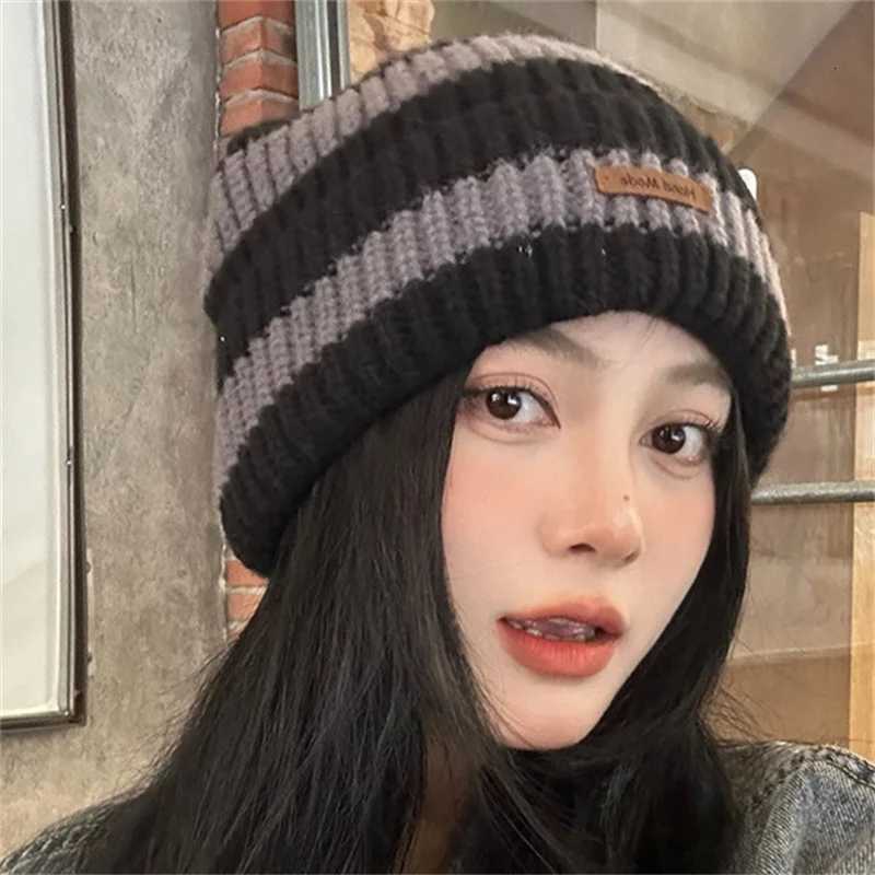 1PC New Winter Warm Hats For Women Casual Stacking Knitted Bonnet Caps Men Hats Stripe Hip Hop Unisex Female BeaniesXJ251110