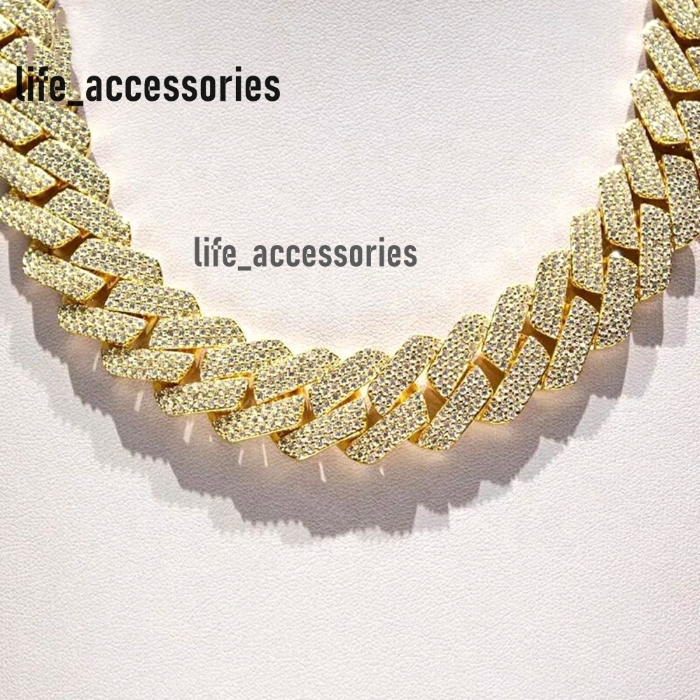 Hiphop Jewelry Cuban Link Chain 4 Rows 20mm S925 Gold Plated Vvs Iced Out Moissanite Cuban Chain
