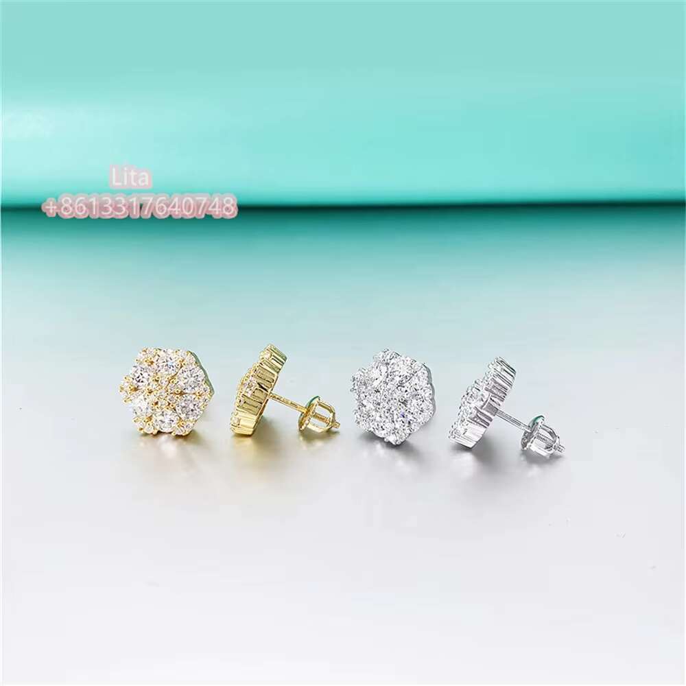 Shining Jewelry Wholesale S925 Iced Out Flower Shape 4mm Gra Moissanite Earrings Ear Studs