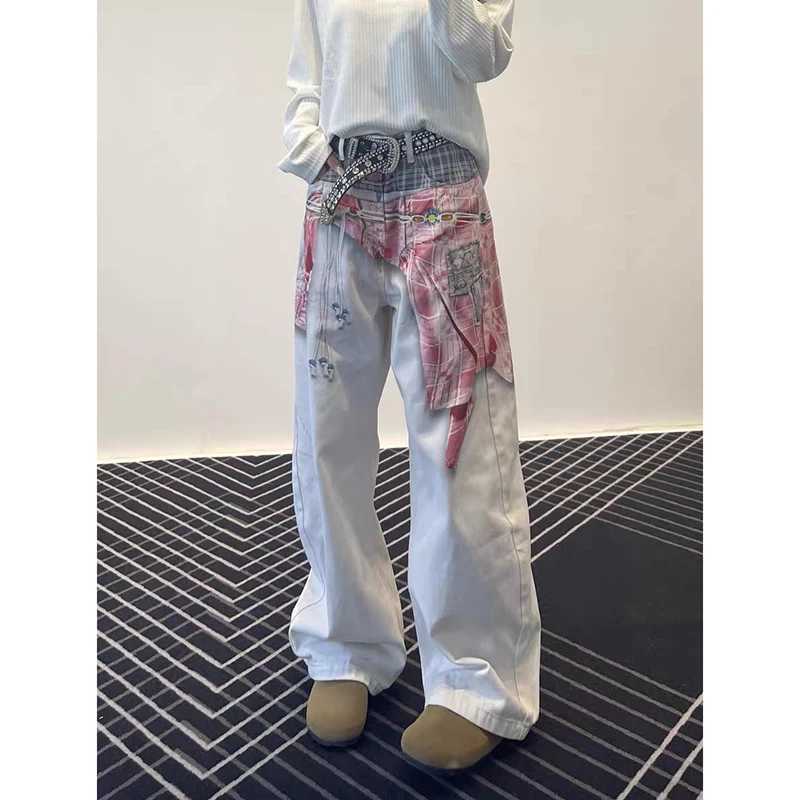 ZHIZOU Women White Gothic Print Jeans Baggy Vintage Aesthetic Cowboy Pants Harajuku Denim Trousers Y2k Trashy 2000s Clothes 2025 C251110