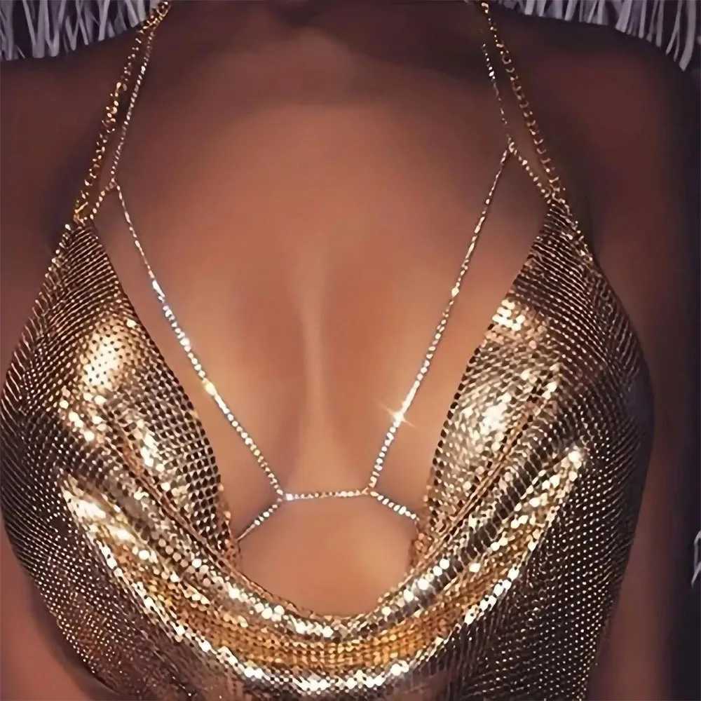 Simple chest chain jewelry party nightclub top necklace used for Wan Body chain sexy shiny crystal bikini bust high-quality X250410