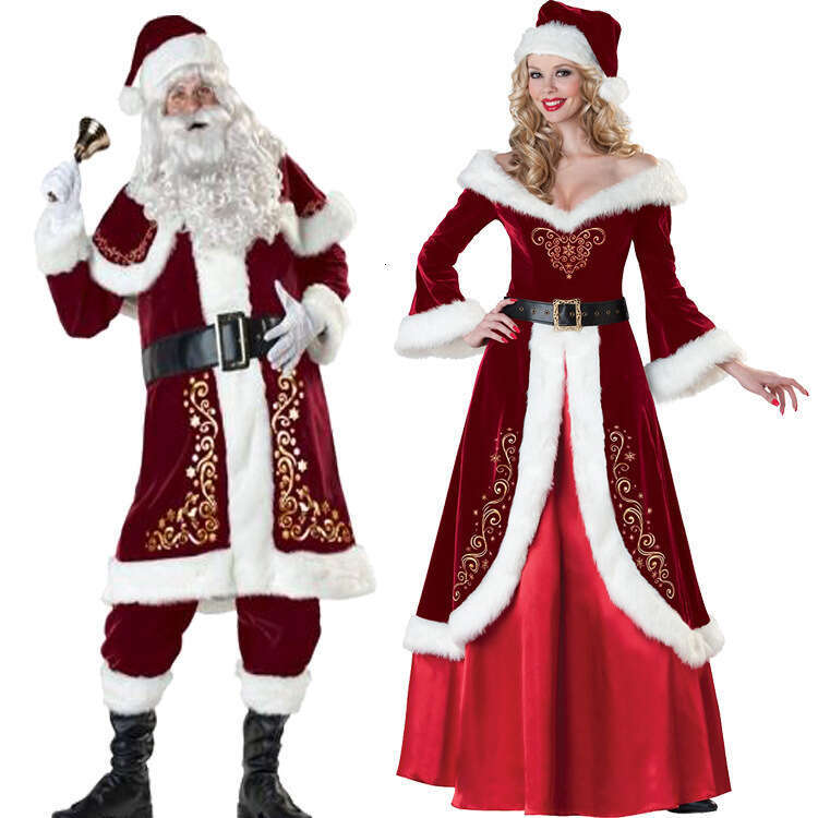 Long Sleeve Christmas Thickened Santa Claus Adult Couple Outfit Party Performance Costume