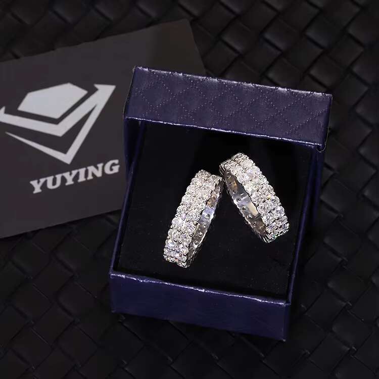 Fashion Hip Hop Ring 2rows Vvs Moissanite d Color Pass Diamond Tester Sterling Silver 925 Ring for Rapper Men