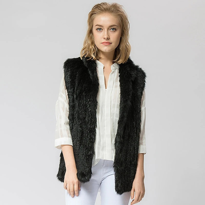 VT802 16 Colors Woman Girl Real Rabbit Fur Vest Jacket Spring Winter Warm Genuine Knit Coat Black Beige 251110