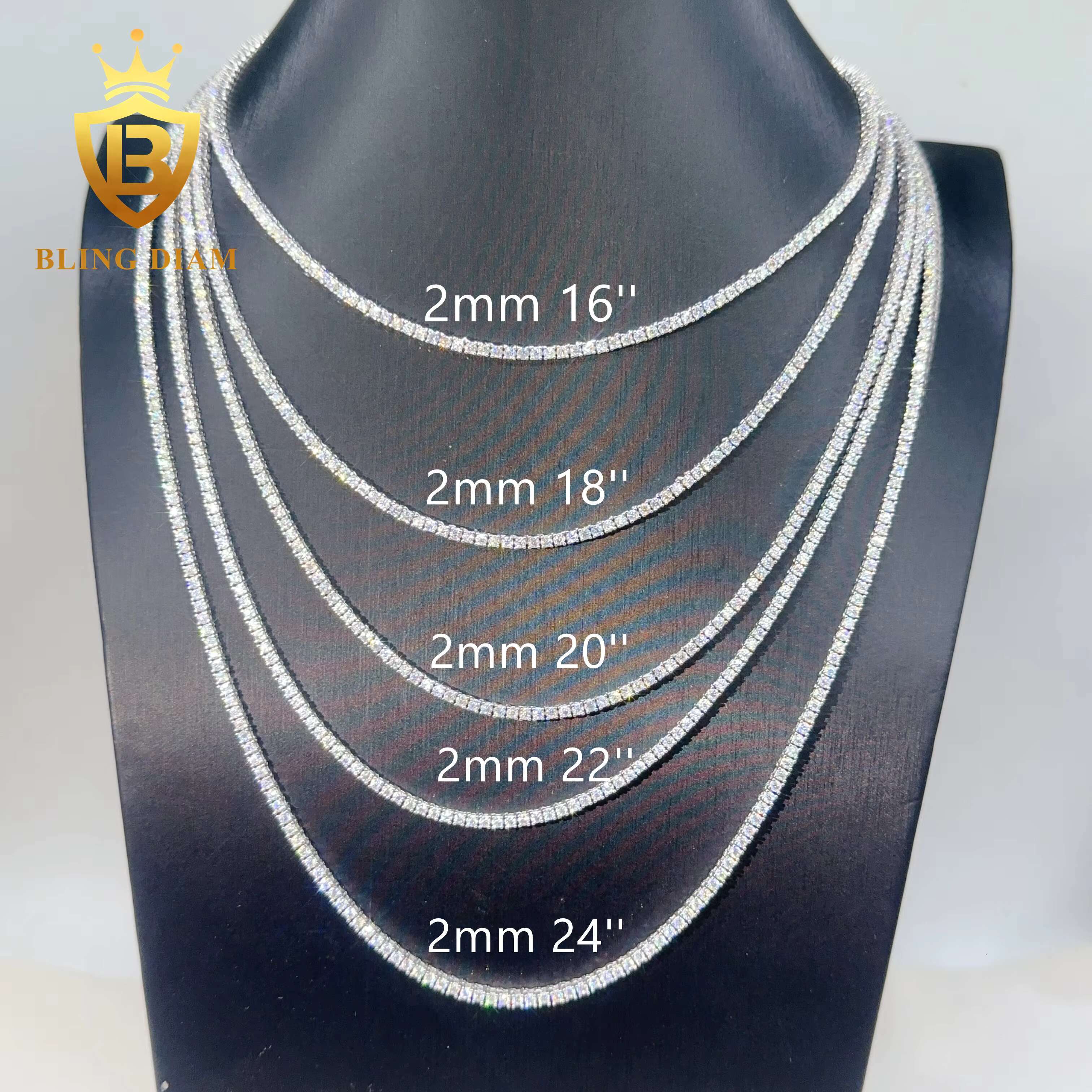 Pass Diamond Tester 925 Sterling Silver Hiphop Chain 2mm 3mm 4mm 5mm 6.5mm VVS Moissanites Diamond Fashion Tennis Chain