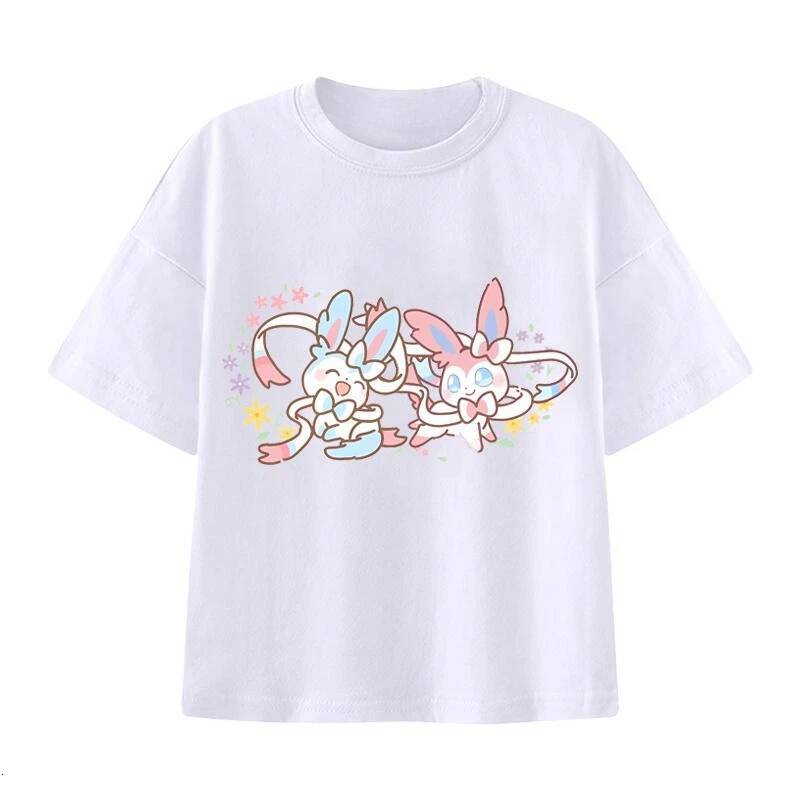 Ddmytues Handheld Game Eevee Cartoon T-Shirt Autumn Men And Women Trend Loose Casual Short-Sleeved Top Halloween Christmas Jackets